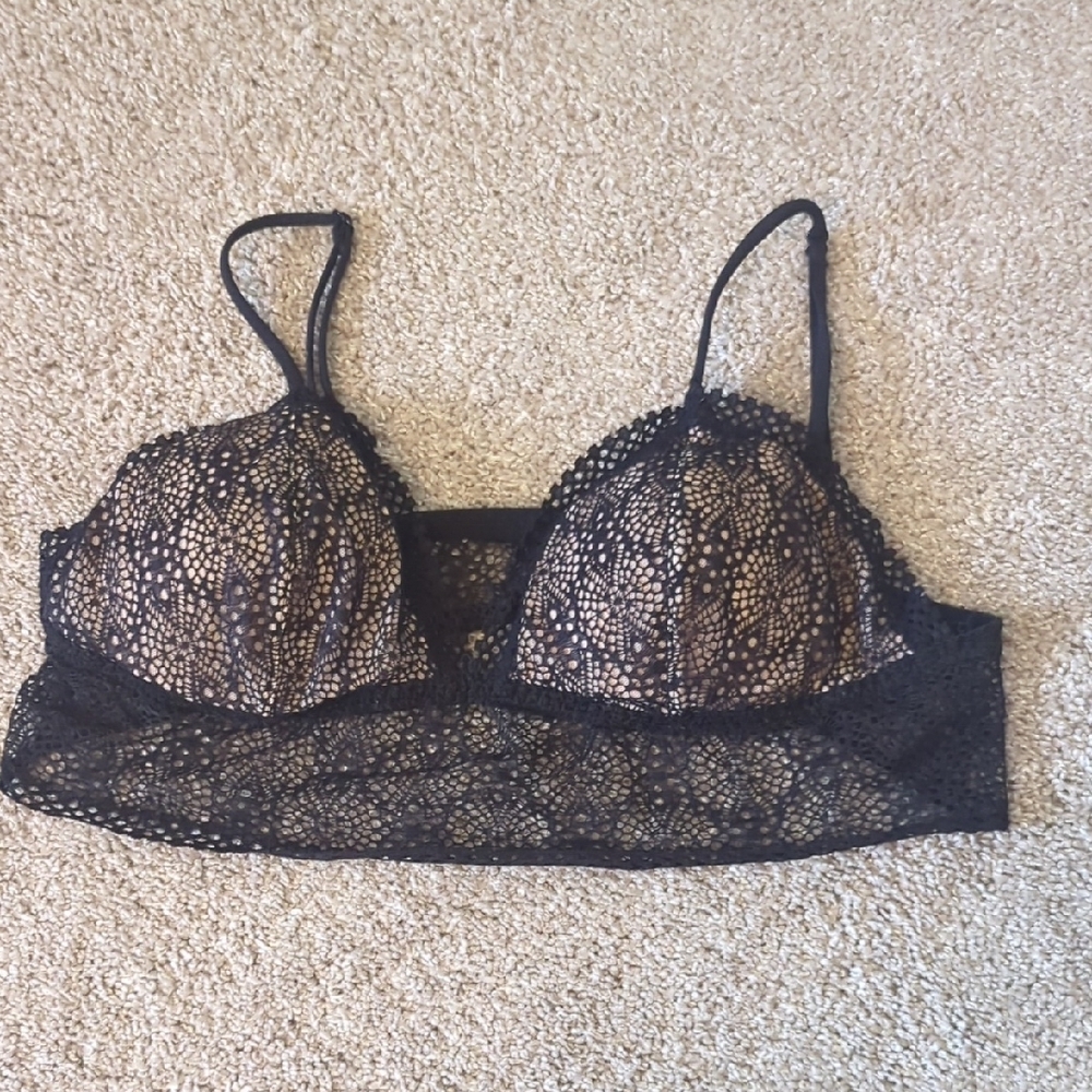 Black Lace Balconette Bra with Floral Pattern